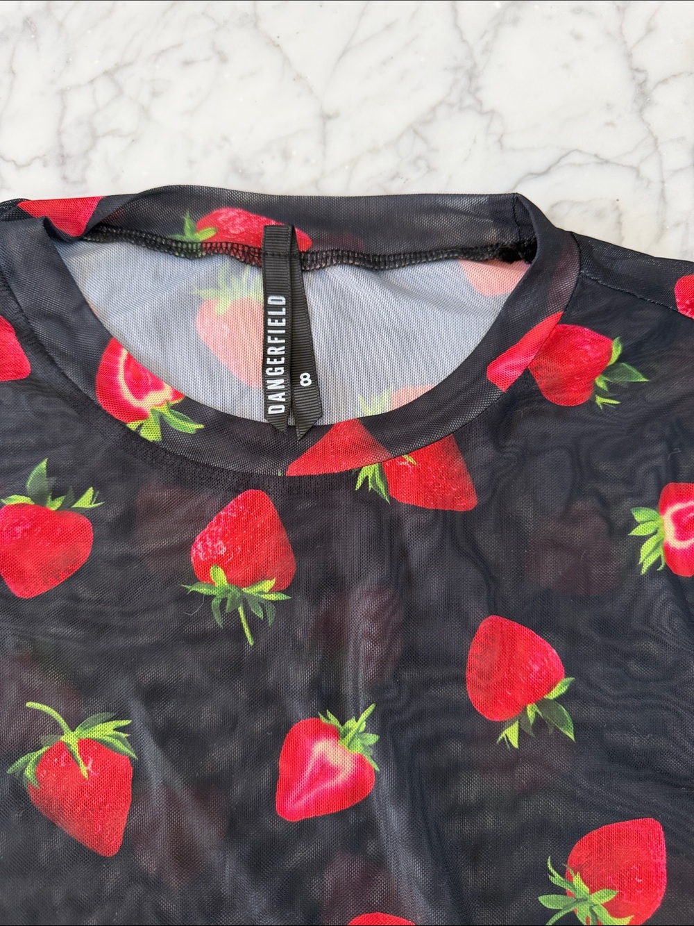 Dangerfield Strawberry Mesh Top Sz M (8) - Picture 4 of 7